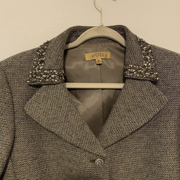 KASPER Womens Plus Size 14 Multicolor Textured Embellished Blazer Jacket - Picture 2 of 7